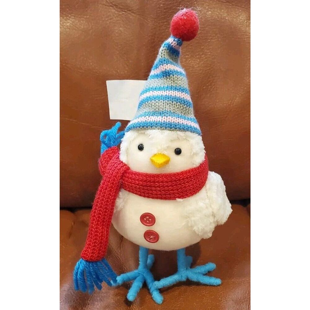 White Fabric Bird Blue Feet Hat Red Scarf Buttons No Metal Tag Rare Htf